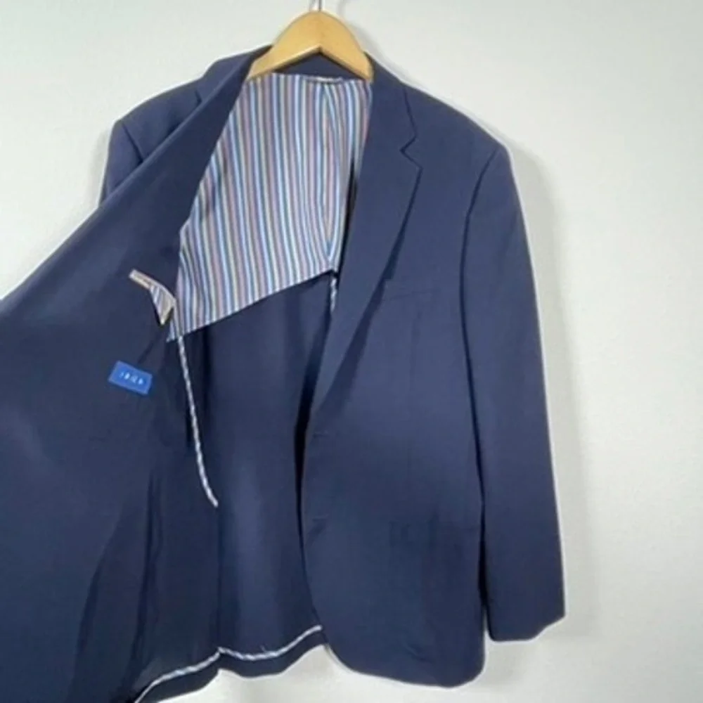 Ibiza‎ Blazer Navy Blue 42L Carini Wool Lycra Sports Coat Modern Preppy Office